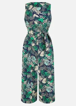 Yumi Navy Leaf Culotte Jumpsuit
