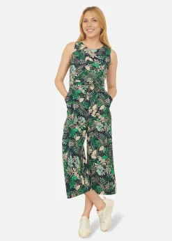 Yumi Navy Leaf Culotte Jumpsuit