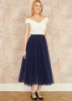 Yumi Navy Mesh Heart Print Tulle Skirt