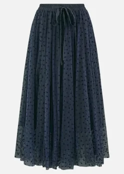 Yumi Navy Mesh Heart Print Tulle Skirt