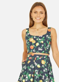 Yumi Navy Organic Cotton Citrus Print Crop Top