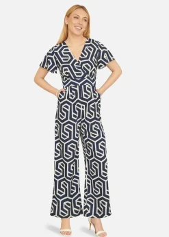 Yumi Navy Oversize Geo Print Jumpsuit