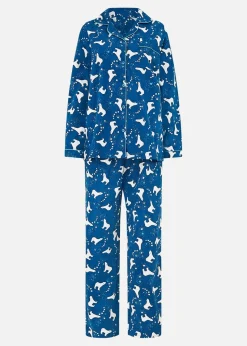 Yumi Navy Polar Bear Brushed Cotton Pyjamas