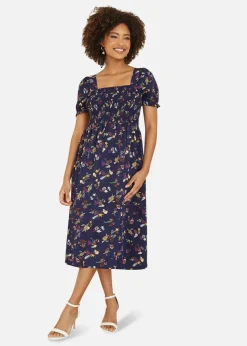 Yumi Navy Recycled Fabric Sealife Midi Dress
