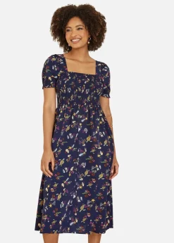 Yumi Navy Recycled Fabric Sealife Midi Dress