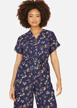 Yumi Navy Recycled Sealife Print Jumpsuit