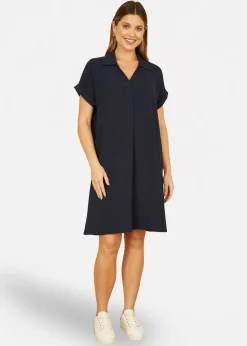 Yumi Navy Relaxed Fit Collared Tunic Dress
