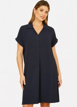 Yumi Navy Relaxed Fit Collared Tunic Dress