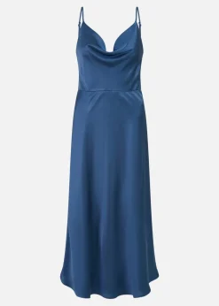 Yumi Navy Satin Cowl Neck Midi Dress