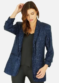 Yumi Navy Sequin Blazer With Pockets