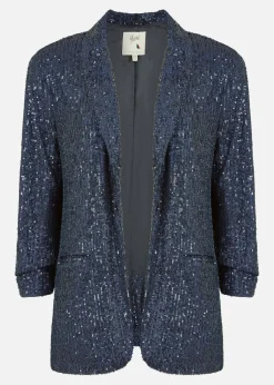 Yumi Navy Sequin Blazer With Pockets