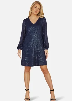 Yumi Navy  Sequin Tunic With Balloon Sleeves