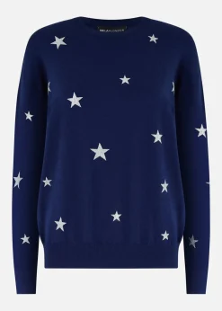 Yumi Navy Silver Foil Star Print Relaxed Fit Jumper