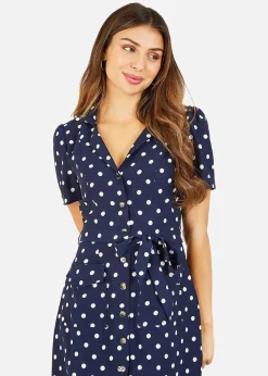 Yumi Navy Spot Retro Shirt Dress