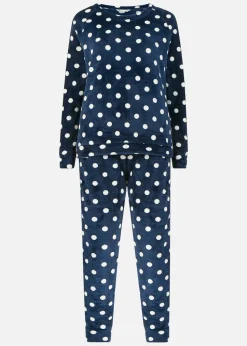 Yumi Navy Spot Super Soft Fleece Pyjamas