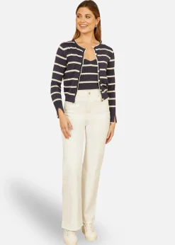 Yumi Navy Striped Sparkle Knitted Cardigan