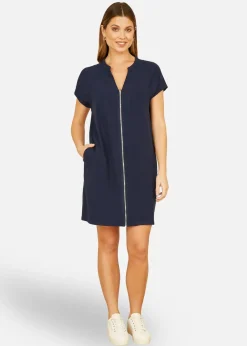 Yumi Navy Viscose Zip Tunic Dress