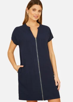 Yumi Navy Viscose Zip Tunic Dress