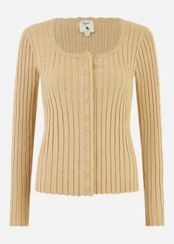 Yumi Oatmeal Fitted Rib Button Up Cardigan