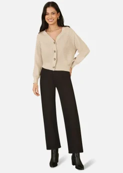 Yumi Oatmeal Relaxed Fit Cardigan With Stitch Detail