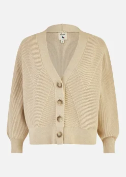 Yumi Oatmeal Relaxed Fit Cardigan With Stitch Detail