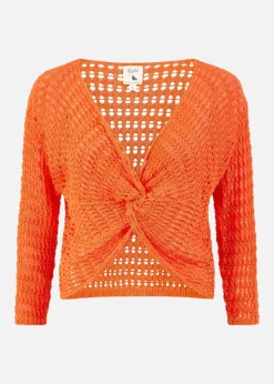 Yumi Orange Crochet Cotton Twisted Bolero Top