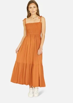 Yumi Orange Midi Sun Dress