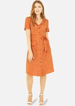 Yumi Orange Spot Retro Shirt Dress