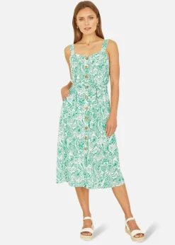 Yumi Paisley leaf Print Midi Sundress  In Green