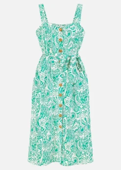 Yumi Paisley leaf Print Midi Sundress  In Green
