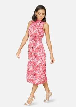 Yumi Pink Blossom Print Halter Neck Midi Dress With Split Hem