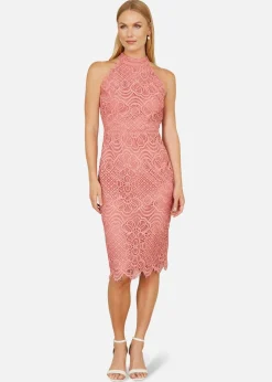 Yumi Pink Lace Halter Neck Dress