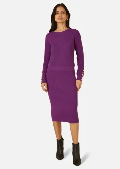 Yumi Purple Rib Knitted Jumper With Sleeve Button Detail