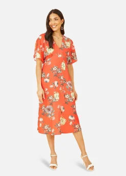 Yumi Red Floral Kimono Midi Dress