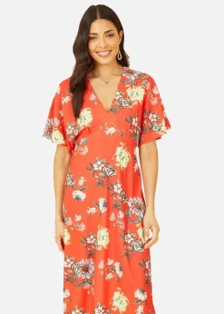 Yumi Red Floral Kimono Midi Dress