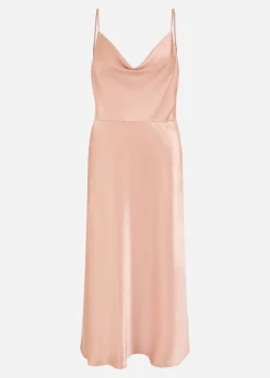 Yumi Rose Pink Satin Cowl Neck Midi Dress