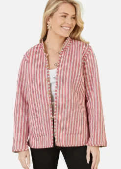 Yumi Stone Floral Print Reversible Cotton Quilted Jacket