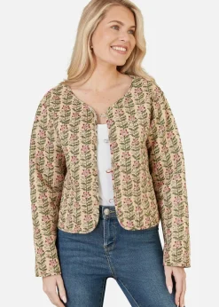 Yumi Stone Floral Print Reversible Cotton Cropped Quilted Jacket