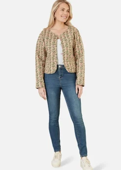 Yumi Stone Floral Print Reversible Cotton Cropped Quilted Jacket