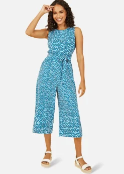 Yumi Teal Ditsy Daisy Sleeveless Culotte Jumpsuit