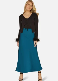 Yumi Teal Satin Midi Skirt