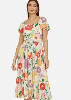 Yumi White Big Floral Midi Dress