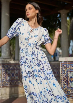 Yumi White Border Print Maxi Dress