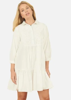 Yumi White Cotton Flower Tunic Dress