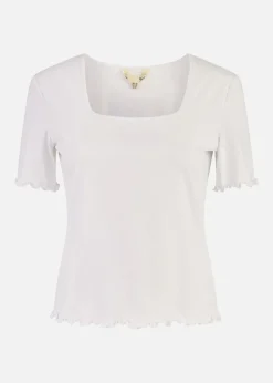 Yumi White Cotton Jersey Lettuce Trim T-Shirt
