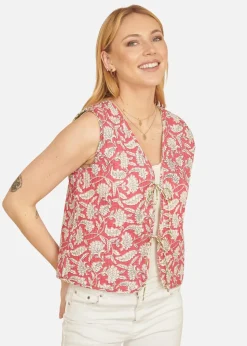 Yumi White Floral Reversible Cotton Quilted Waistcoat