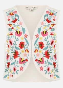 Yumi White Folk Embroidered Cotton Waist Coat