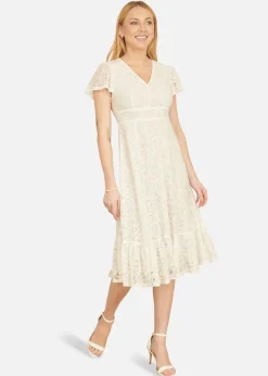 Yumi White Lace Midi Skater Dress