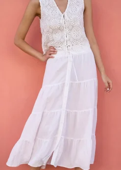 Yumi White Midi Boho Skirt