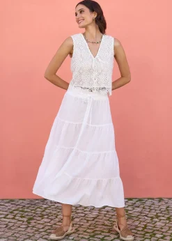 Yumi White Midi Boho Skirt